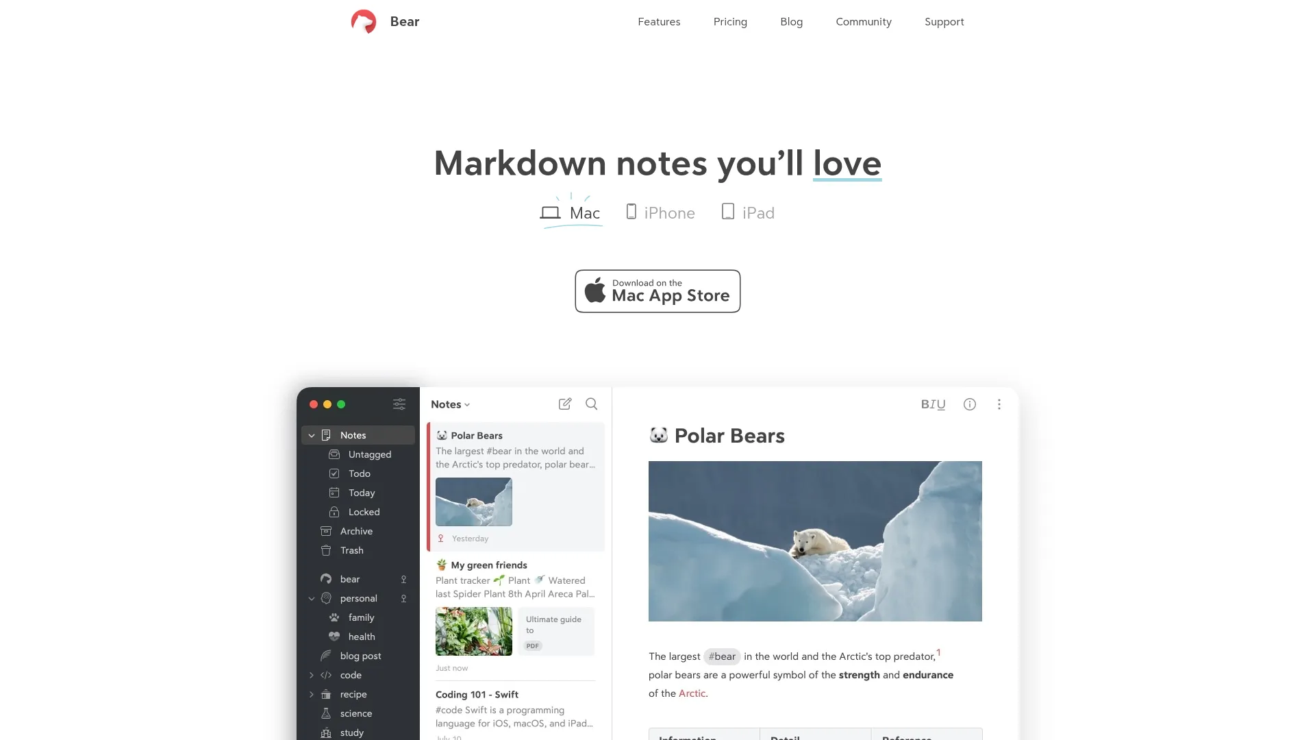Bear note-taking app