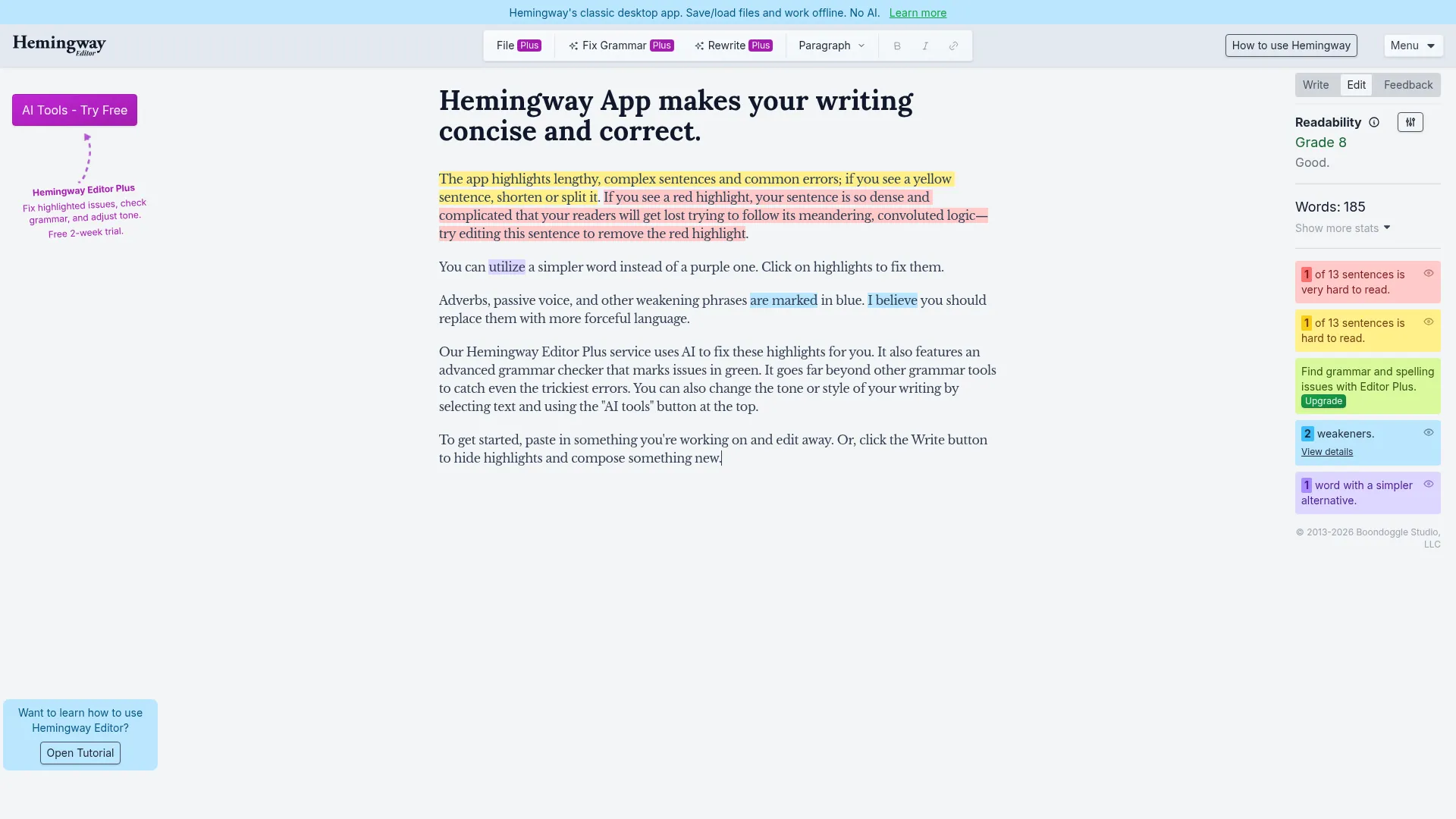 Hemingway Editor readability tool