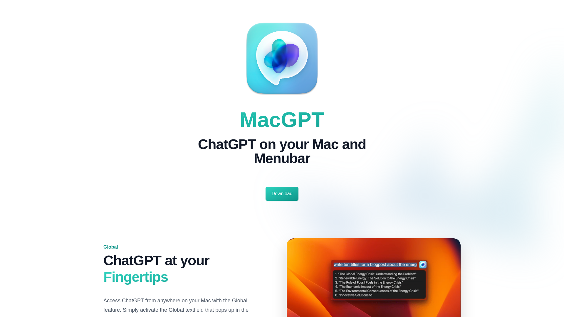 MacGPT menu bar ChatGPT client