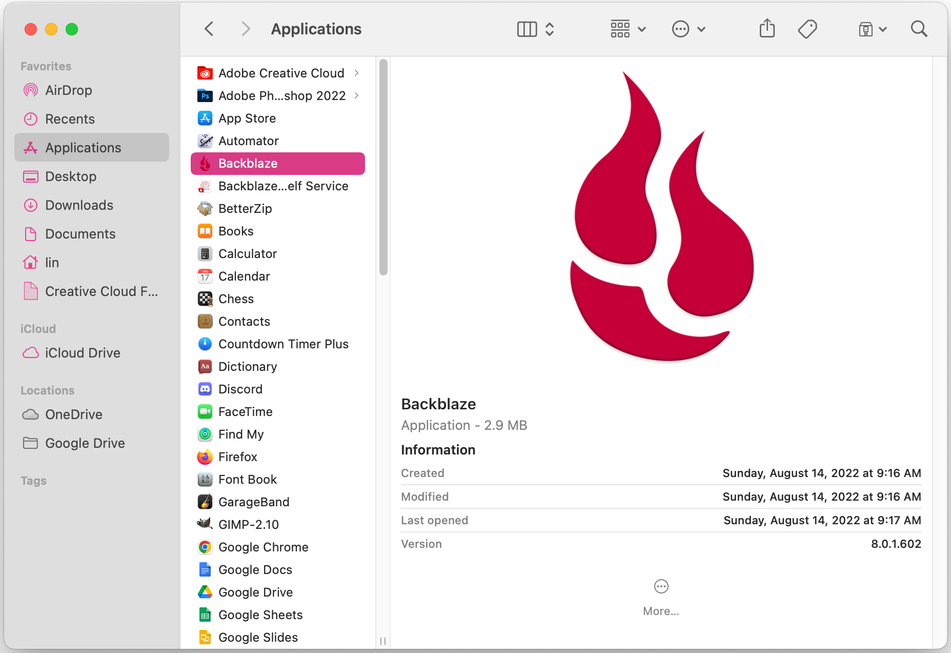 Backblaze screenshot 2